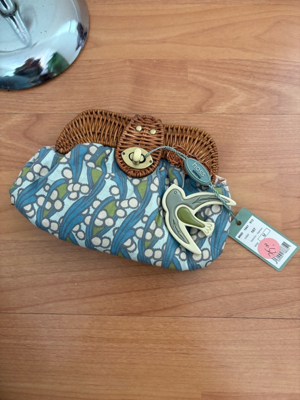 Hoss Blue & Green Woven Rattan-Trim Clutch